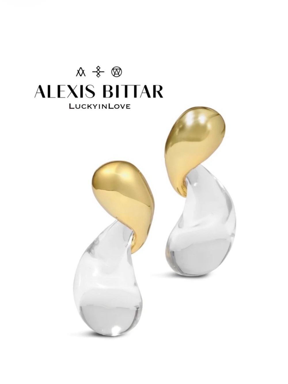ALEXIS BITTAR • Clear Liquid Lucite Gold Twisted Rain Dance Drop Earrings